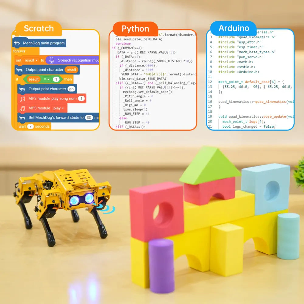 Hiwonder MechDog Pro Open-Source AI Robot Dog with Robot Arm, IoT, AI Voice &amp; Vision Interaction, Python, Arduino &amp; Scratch Programmable