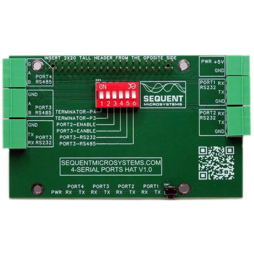 Sequent Microsystems 4 Serial Ports RS485 & RS232 Stackable HAT for Raspberry Pi