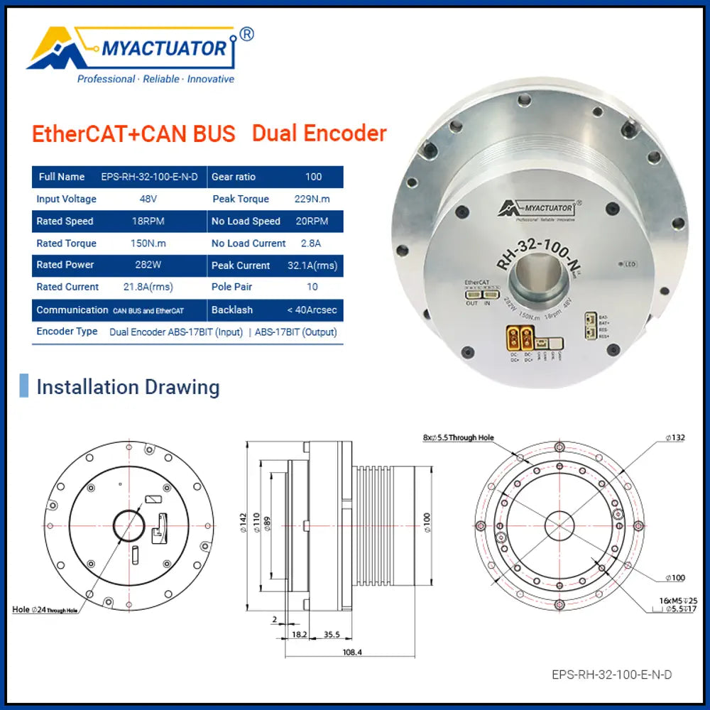 Myactuator RH-32 collaborative robot joint module, innovative cross roller bearing structure, equipped with EtherCAT +CAN bus