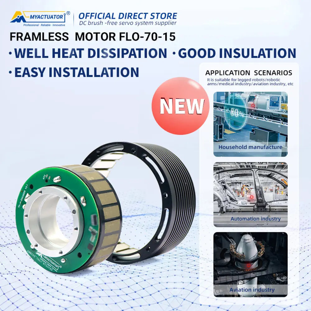 Myactuator Outer Rotor High Torque Frameless Brushless Servo DC Motor FLO-70-15 with Hall Sensor Incremental Sensor