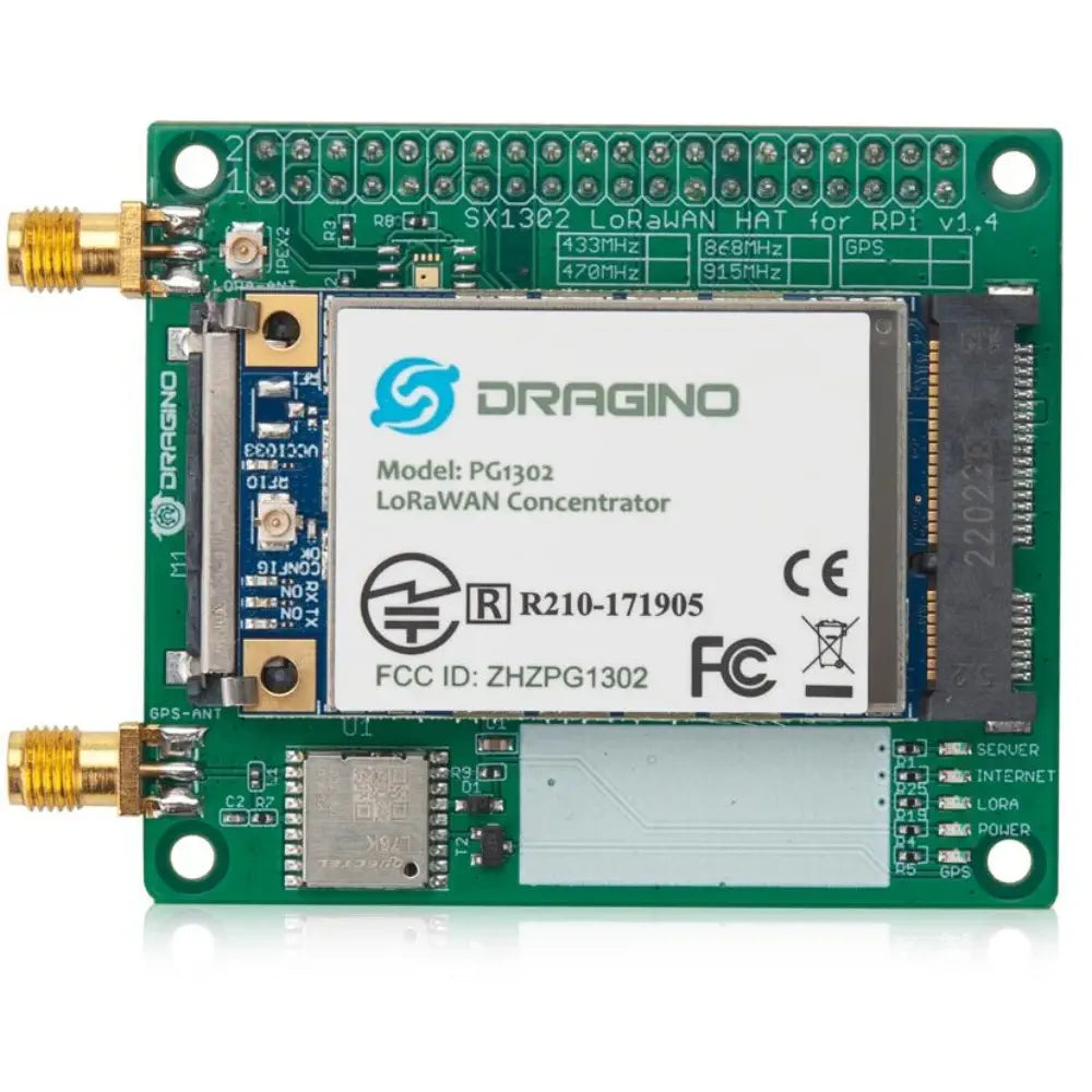 Dragino PG1302 LoRaWAN Concentrator w/ RPi Converter Board for RPI 3/4 (US915)