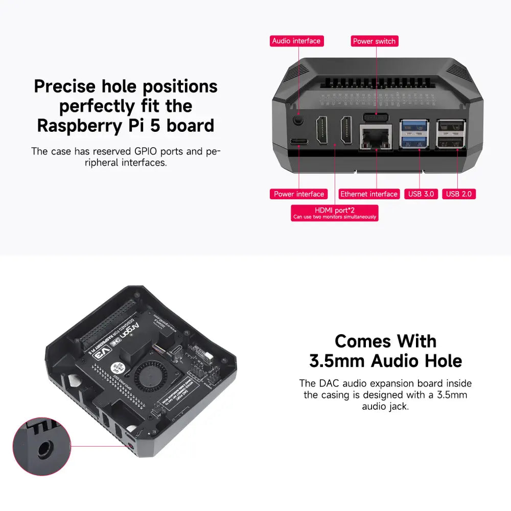 Raspberry Pi 5 Argon ONE V3 M.2 Aluminm Case Kit Built-in 30mm PWN Cooling Fan