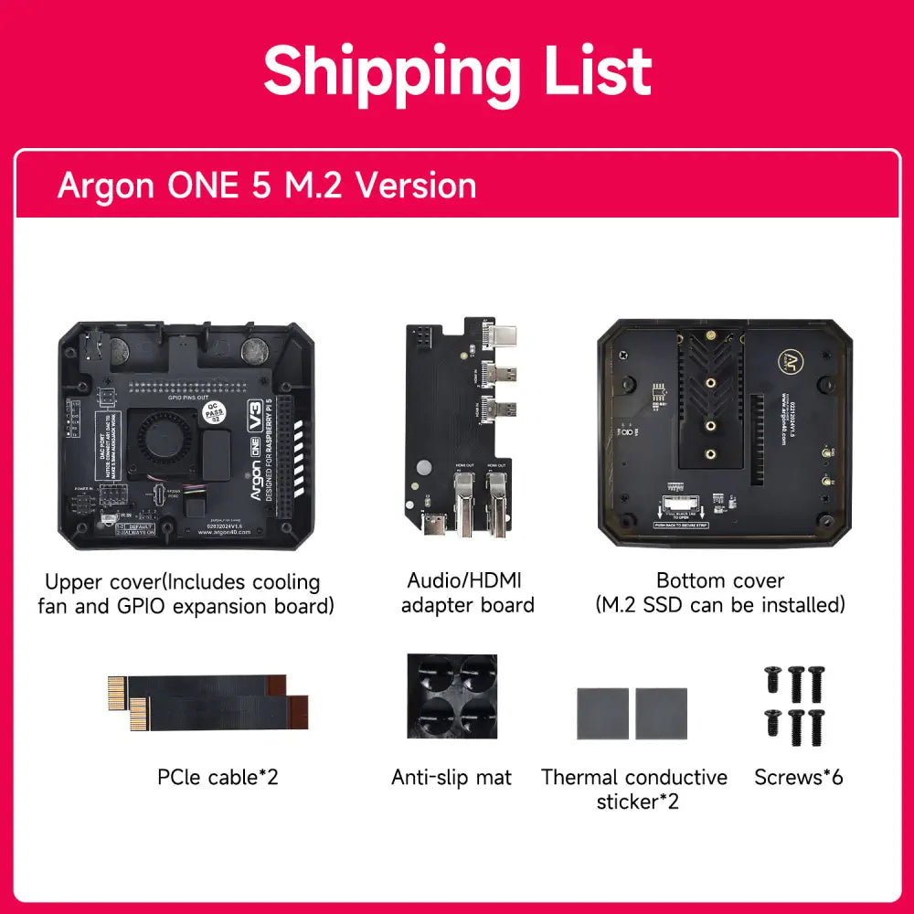 Raspberry Pi 5 Argon ONE V3 M.2 Aluminm Case Kit Built-in 30mm PWN Cooling Fan