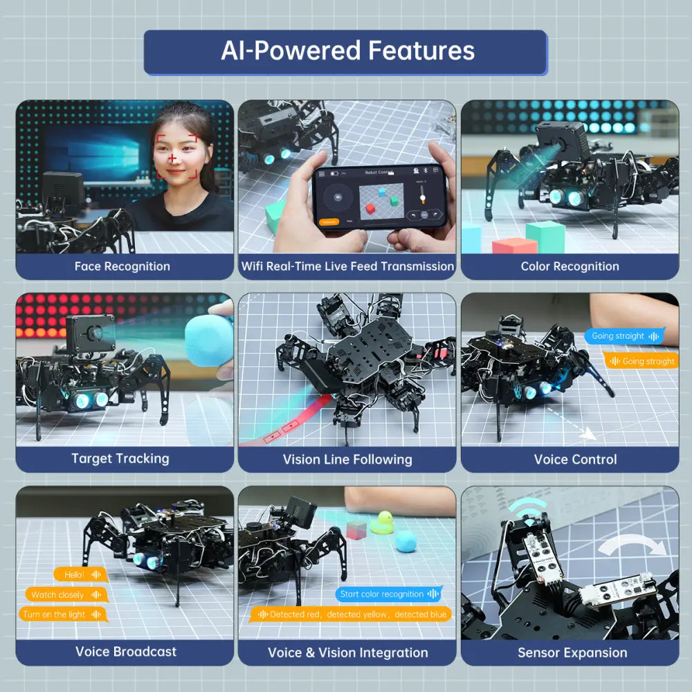Hiwonder miniHexa AI Hexapod Robot with AI Vision &amp; Voice Interaction, Support Arduino Programming &amp; Sensor Expansion - Advanced Kit