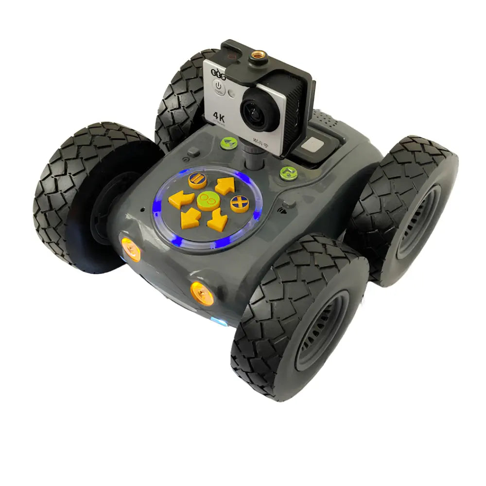 TTS Tuff-Bot Rugged Robot - 4 Wheel Off Road Coding Car - Bluetooth Programmable, 256 Step Memory, STEM Learning, Outdoor &amp; Classroom Use - 4K Action Camera Bundle