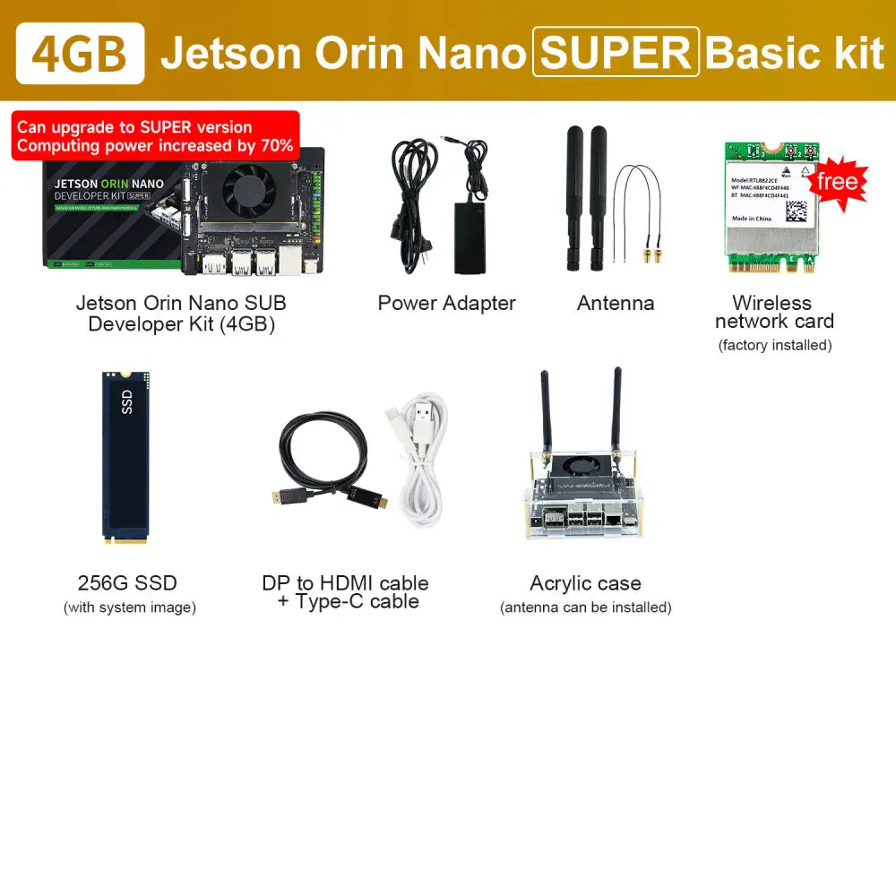 Jetson Orin Nano  SUPER Development Board 4GB RAM Based on NVIDIA Core Module for AI Deep Learning-Basic Kit