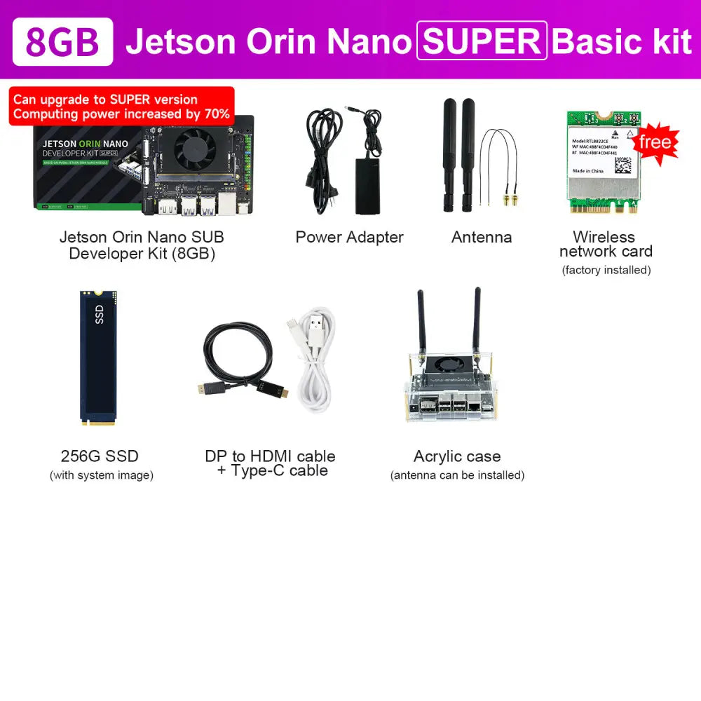 Jetson Orin NANO SUPER Developer Kit SUB with 8GB RAM Based On NVIDIA Core Module for AI Deep Learning(Basic Kit)