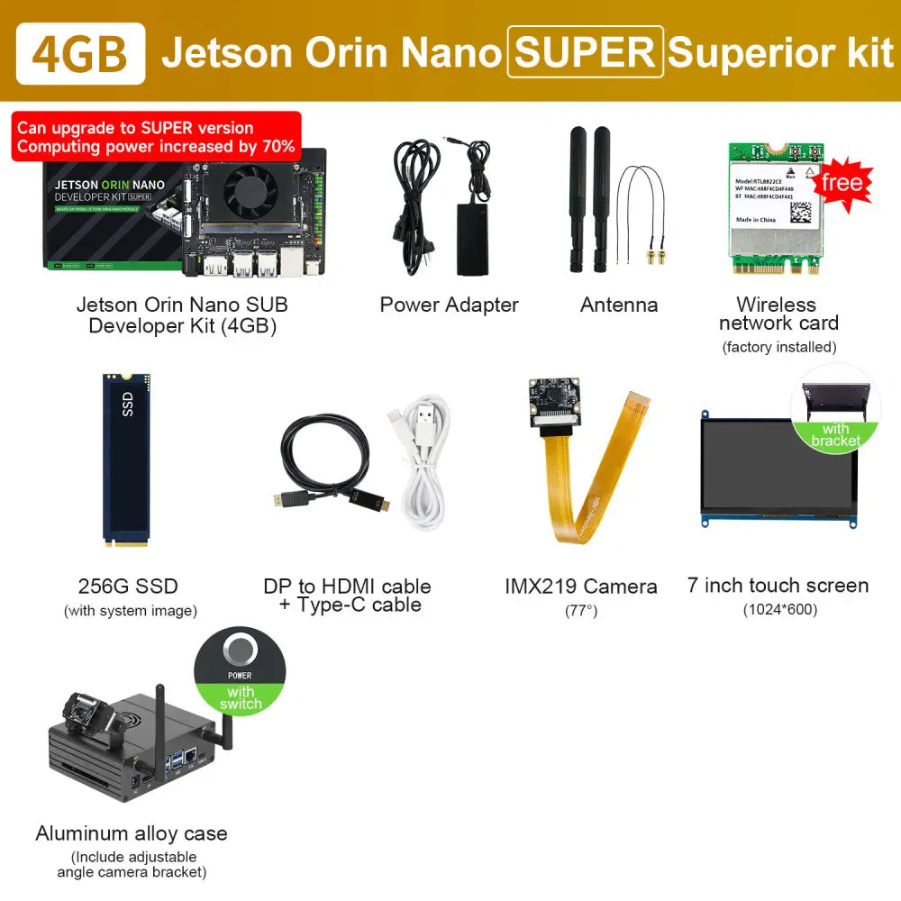 Jetson Orin Nano  SUPER Development Board 4GB RAM based on NVIDIA Core Module for AI Deep Learning--Superior Kit