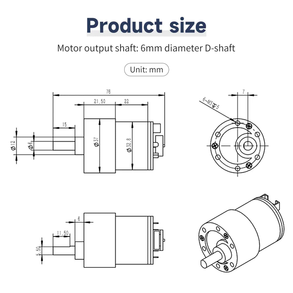 Yahboom 520 DC Gear Motor with Encoder 205RPM(1:56)-Motor+Bracket