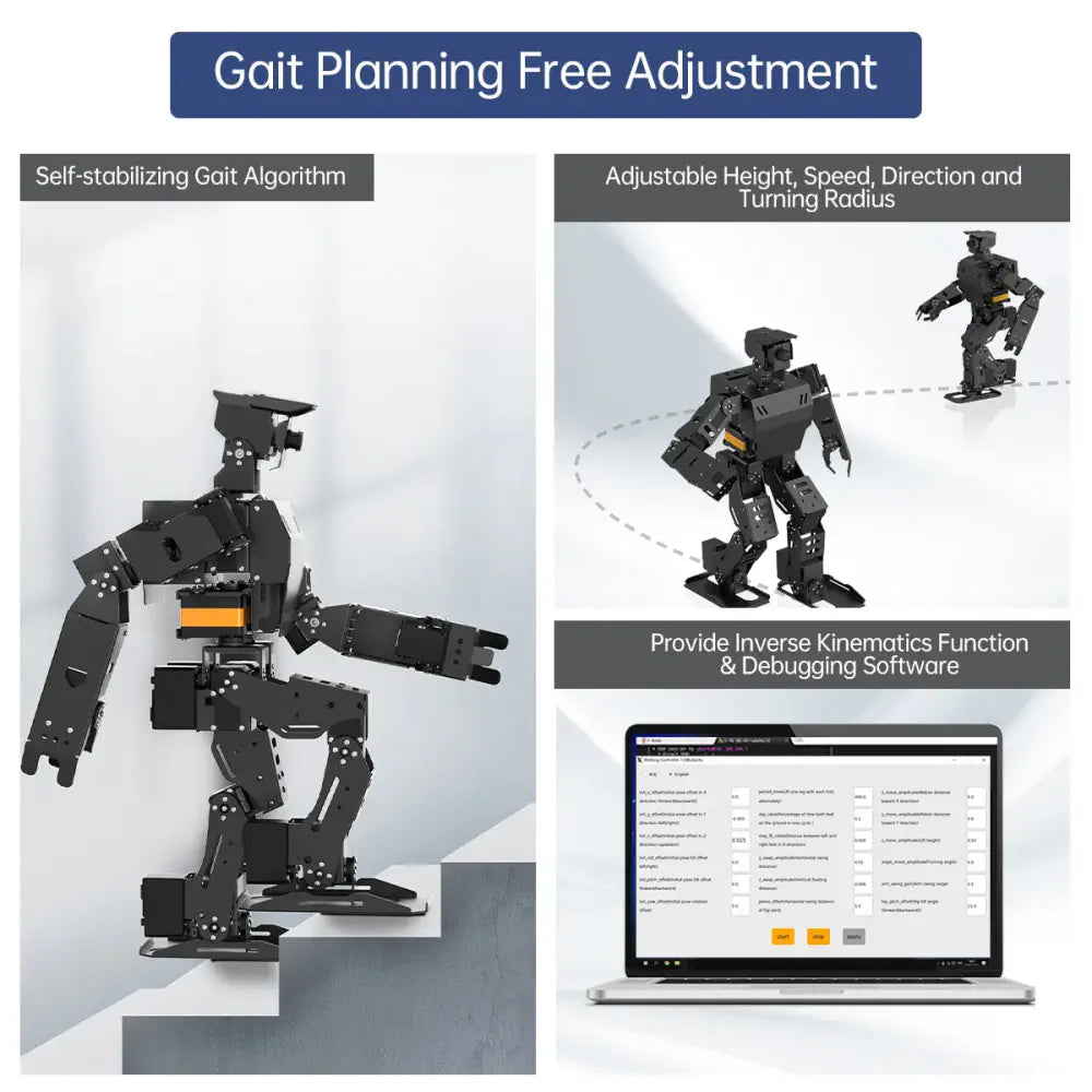 AiNex ROS Education AI Vision Humanoid Robot Powered by Raspberry Pi 4B Biped Inverse Kinematics Algorithm Learning Teaching Kit (Starter Kit with Raspberry Pi 5 2GB)