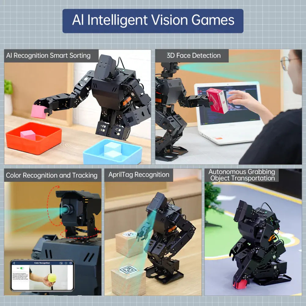 AiNex ROS Education AI Vision Humanoid Robot Powered by Raspberry Pi 4B Biped Inverse Kinematics Algorithm Learning Teaching Kit (Starter Kit with Raspberry Pi 5 2GB)
