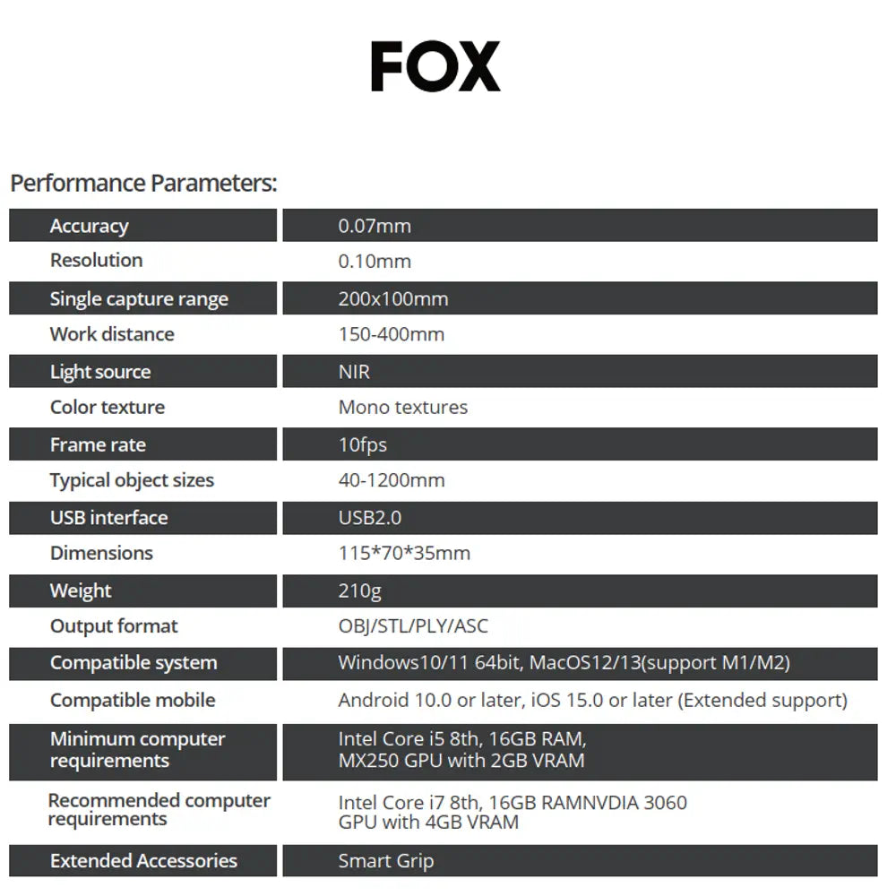 Fox 3DMakerpro 3D Scanner for 3D Printing, Handheld 3D Printer Scanner 0.07mm Precision