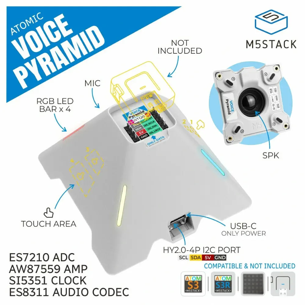 Voice Pyramid Smart Speaker Base for M5Stack Atom (w/o Atom Voice)
