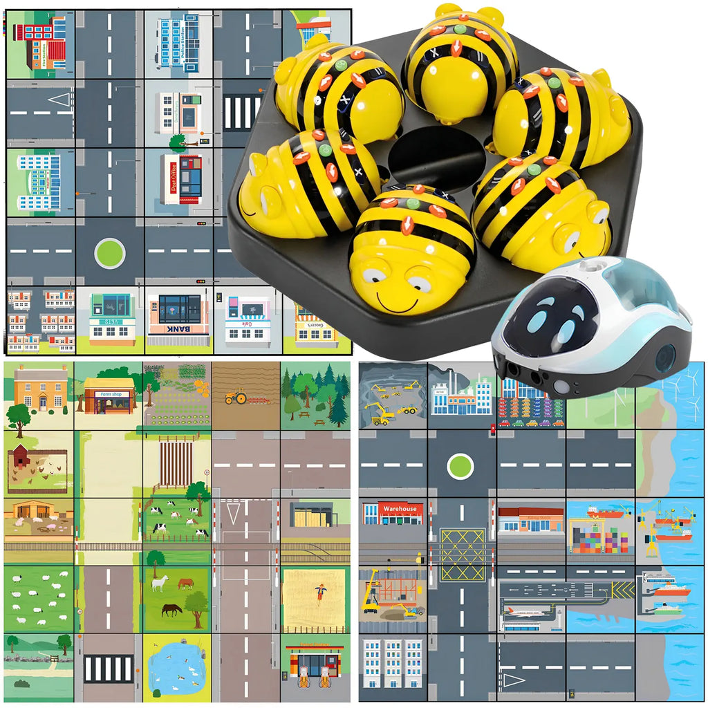 TTS Bee-Bot Coding Toy Robot Class Pack Bundle w/ Docking Station, 3 Themed Mats &amp; FREE Loti-Bot STEAM Robot – STEM Education Programming Toys for Classroom, Home &amp; School