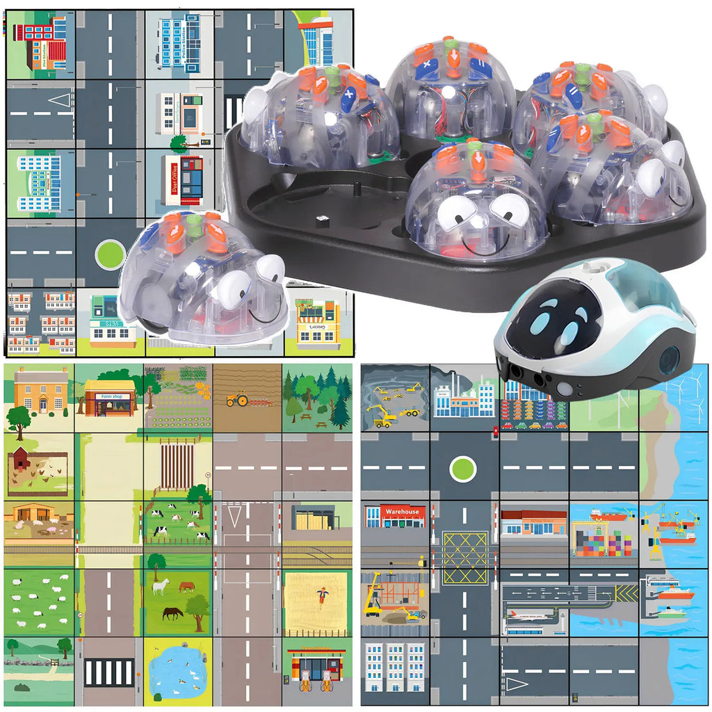 TTS Blue-Bot Bluetooth Coding Toy Robot Class Pack Bundle w/ Docking Station, 3 Themed Mats &amp; FREE Loti-Bot STEAM Programmable Robot – STEM Education Toys for Classroom, Home &amp; School