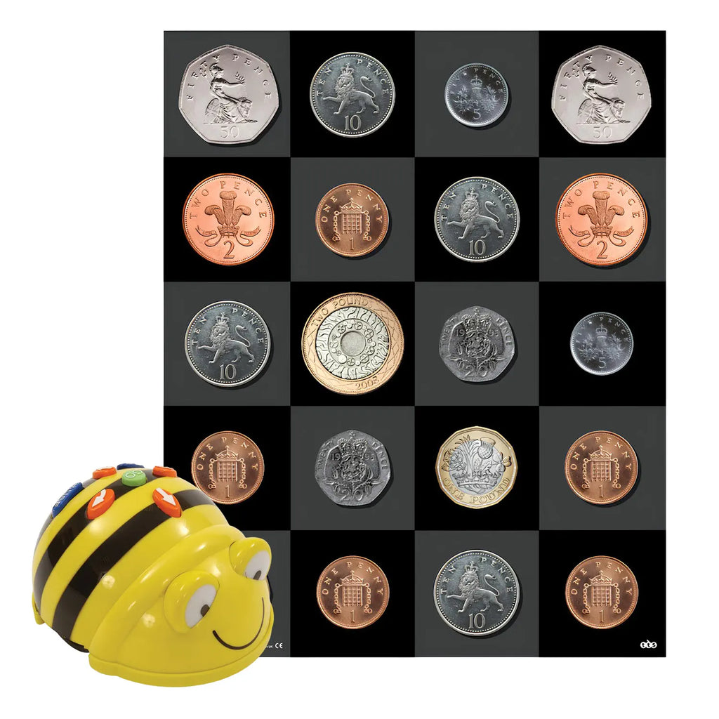 TTS Bee-Bot Programmable Robot with UK Coin Money Mat Bundle - STEM Learning Coding Robot Toy for Kids Age 3+ Years