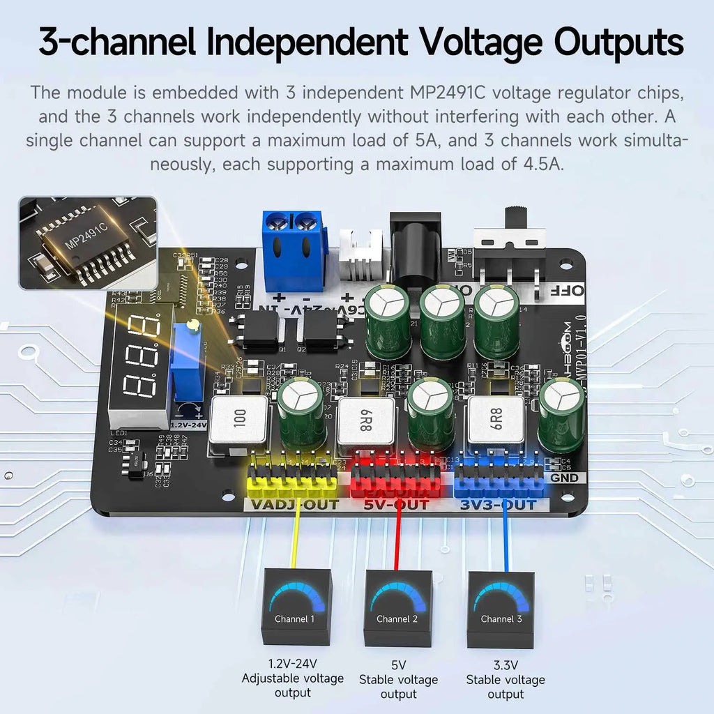 Yahboom Adjustable voltage reduction and stabilization module built on MP2491C