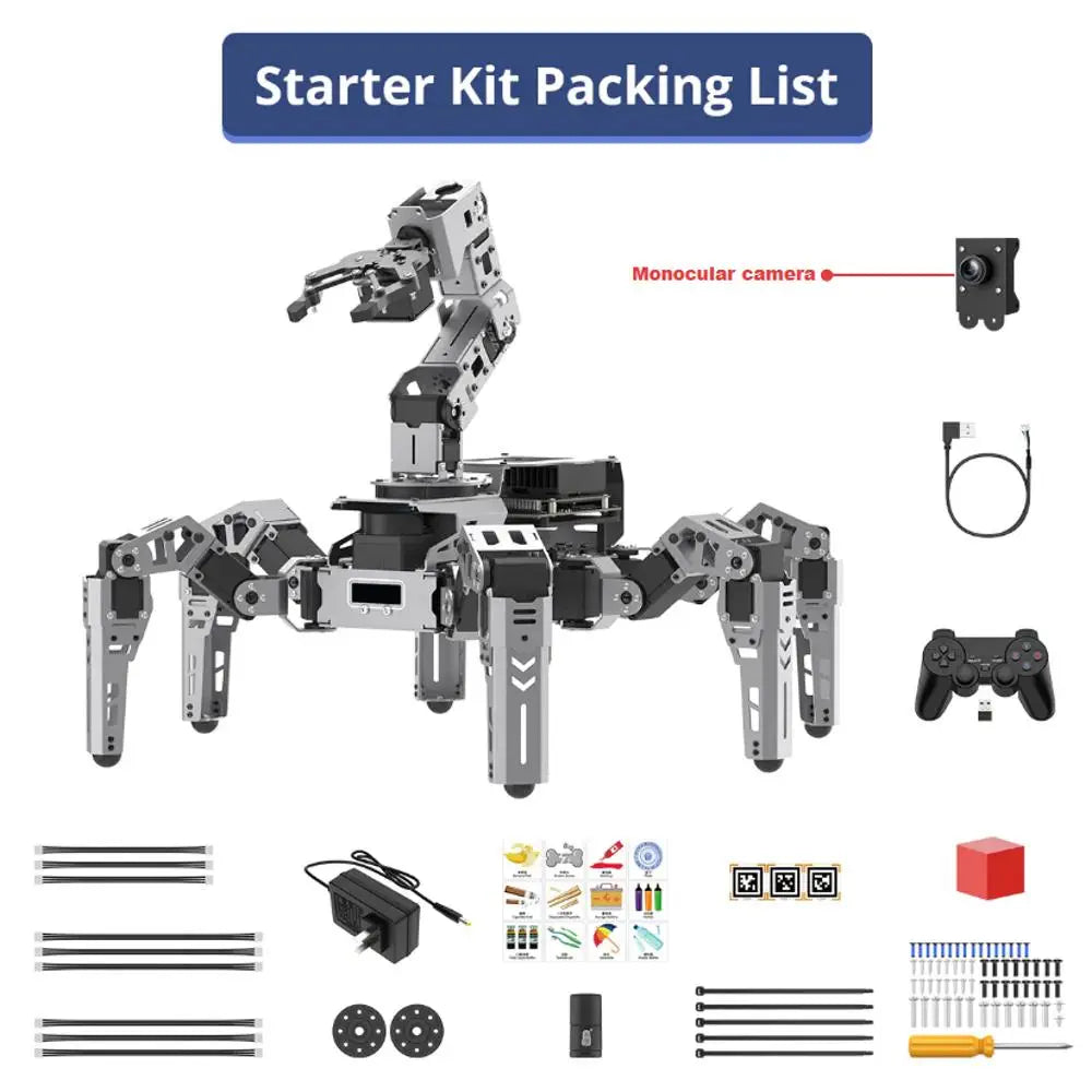 ROSpider ROS2 Hexapod Robot with Jetson/Raspberry Pi, Multimodal Large AI Models, ChatGPT, 3D Vision, SLAM Mapping &amp; Navigation ROSpider (Starter kit with Raspberry Pi 5 8GB)