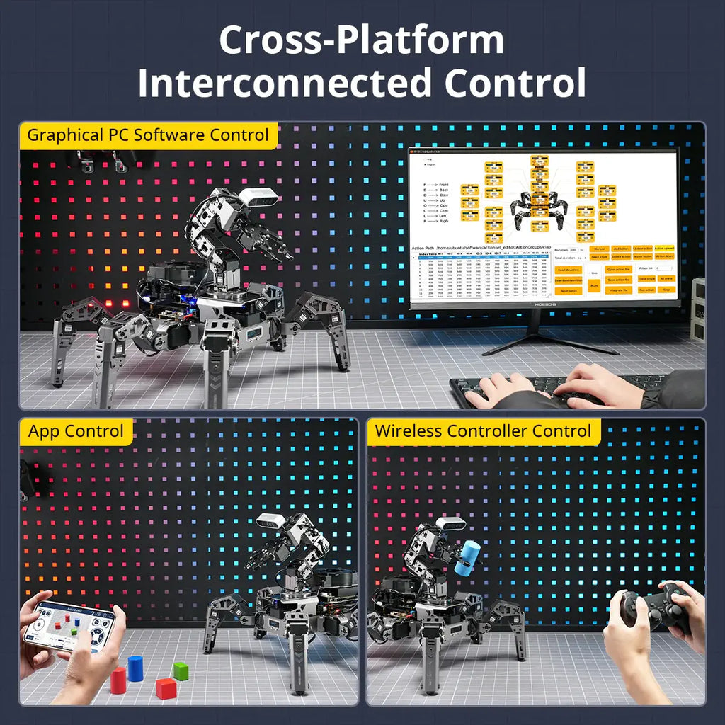 ROSpider ROS2 Hexapod Robot with Jetson/Raspberry Pi, Multimodal Large AI Models, ChatGPT, 3D Vision, SLAM Mapping &amp; Navigation (Standard kit without Controller)