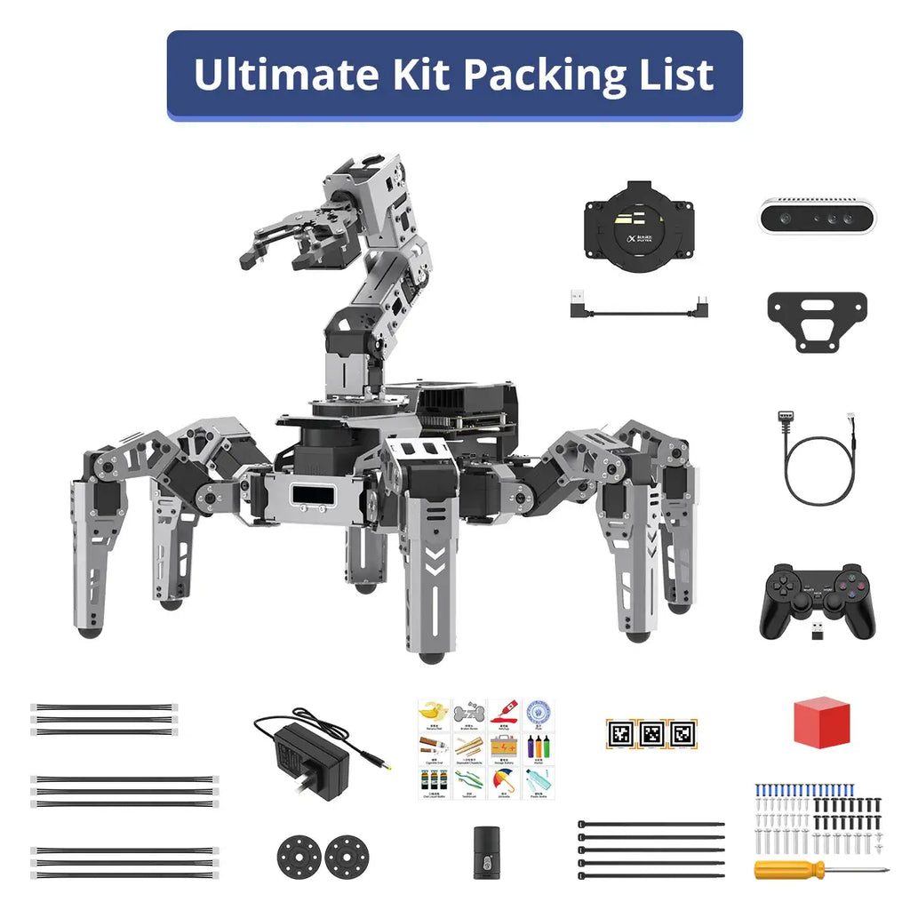 ROSpider ROS2 Hexapod Robot with Jetson/Raspberry Pi, Multimodal Large AI Models, ChatGPT, 3D Vision, SLAM Mapping &amp; Navigation (Ultimate kit without Controller)
