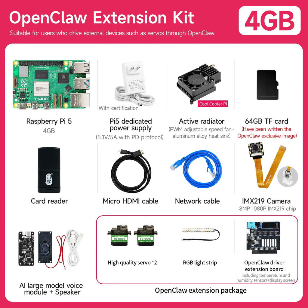 Raspberry Pi 5 AI Large Model Board-4GB OpenClaw Kit