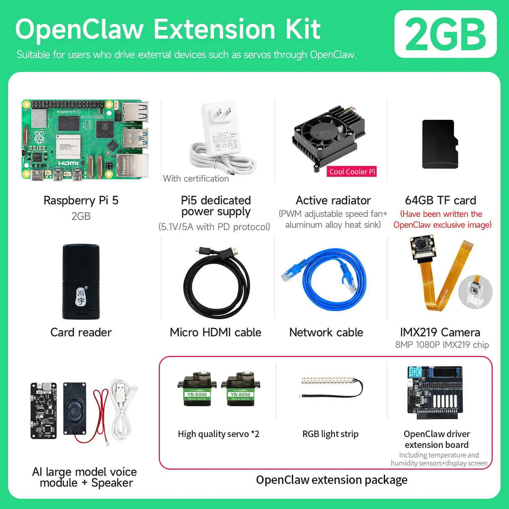 Raspberry Pi 5 AI Large Model Board-2GB OpenClaw Kit