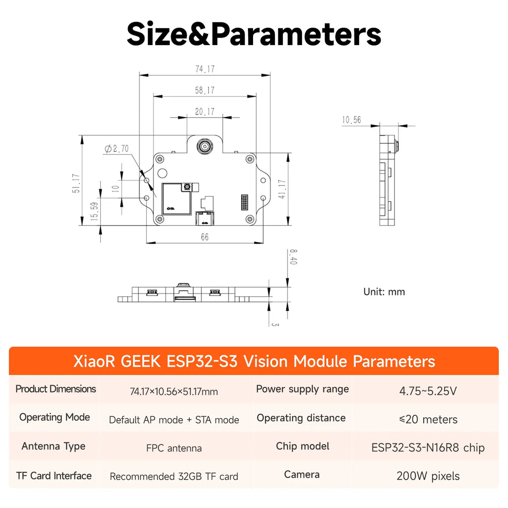 XiaoR GEEK ESP32-S3 Vision Module With Adjustable Tripod and Portable Power Module(GC2145 Camera)