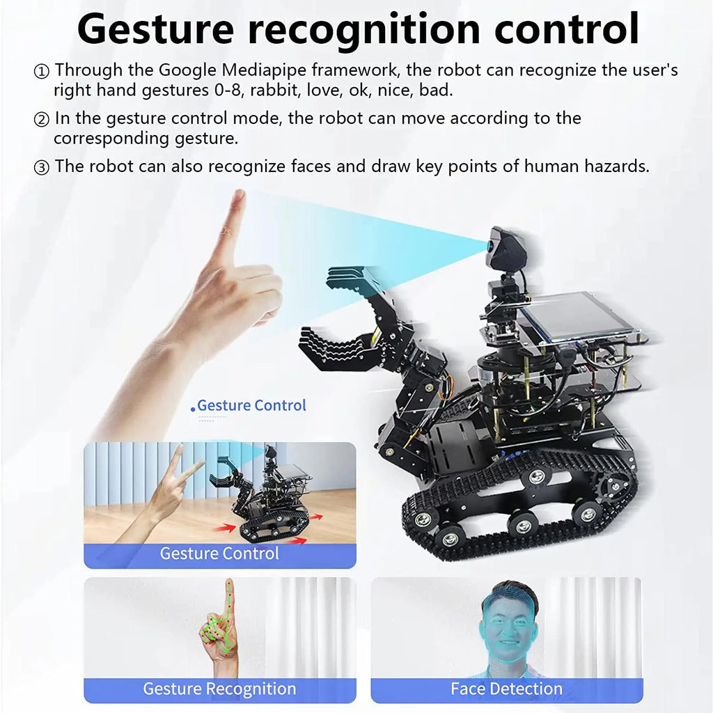 XiaoR GEEK ROS Robot Car with 4DOF Robotic Arm &amp; 7 inch Display Support SLAM Mapping/ Navigation