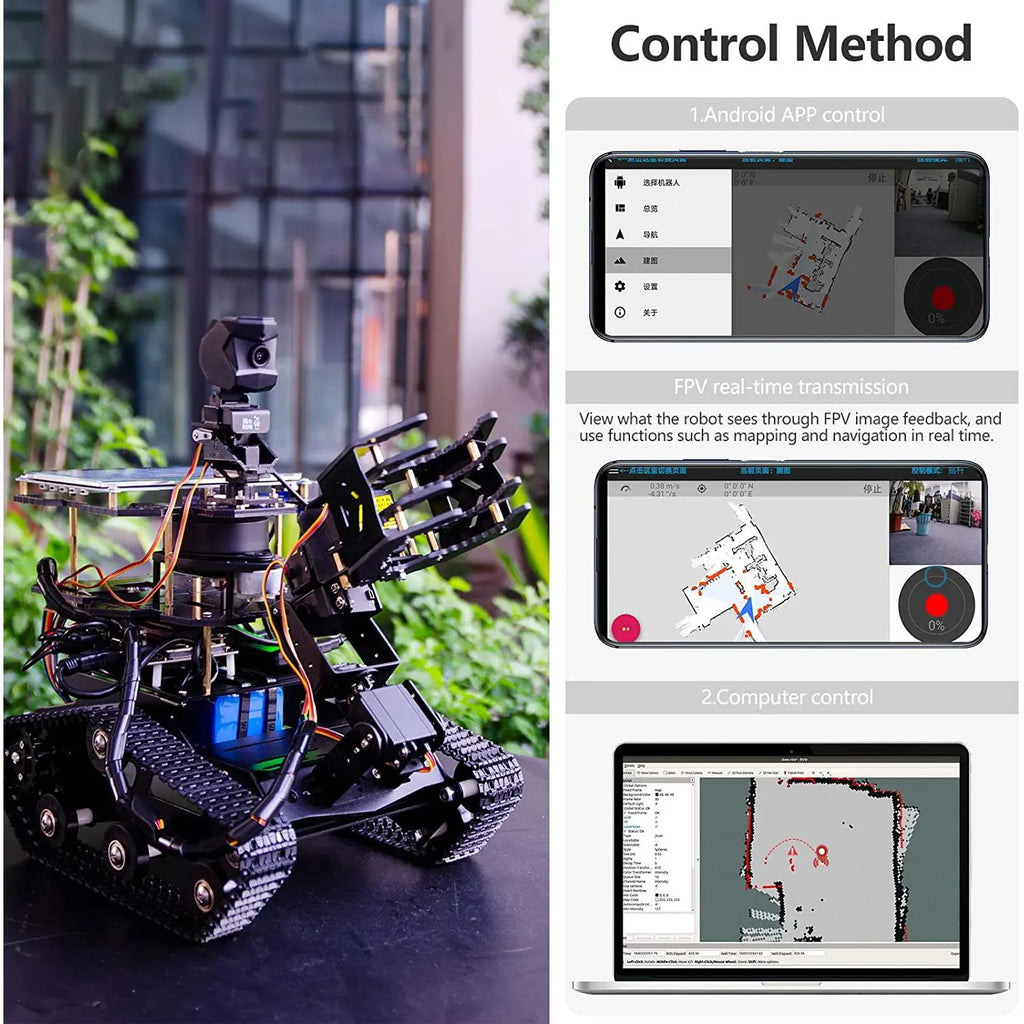 XiaoR GEEK ROS Robot Car with 4DOF Robotic Arm &amp; 7 inch Display Support SLAM Mapping/ Navigation
