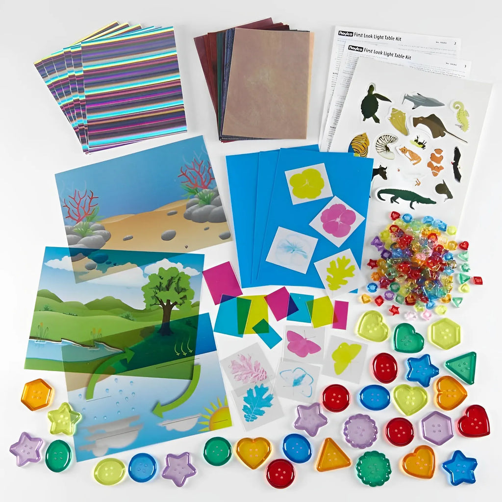 TTS Light Box Light Panel Starter Kit - 300pcs Activity Set, Translucent Shapes, Animals, Colored Sheets - Sensory Play, Early Learning &amp; Classroom Development Toy for Kids | Ages 3+