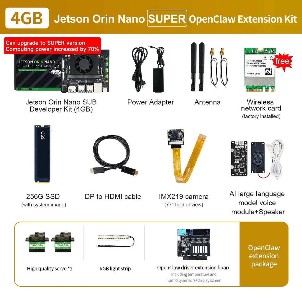 Jetson Orin Nano  SUPER Development Board 4GB RAM based on NVIDIA Core Module for AI Deep Learning-OpenClaw Kit
