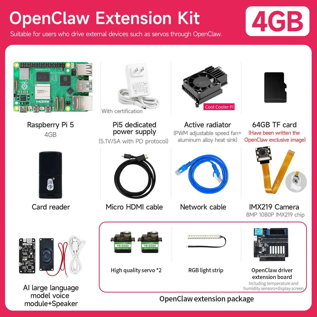 Raspberry Pi 5 AI Large Model Board-4GB OpenClaw Kit