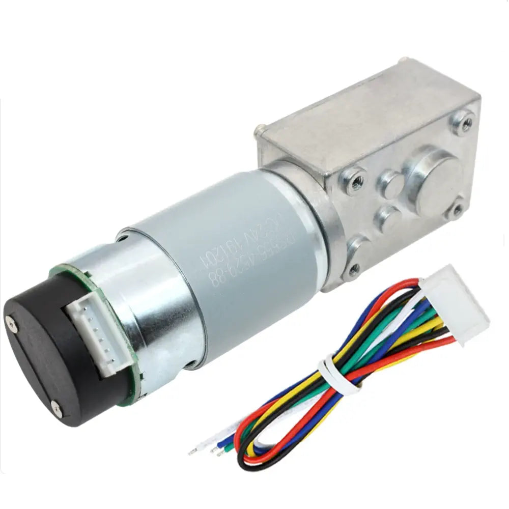 High Torque Gearmotor Self-Locking Worm Gear Motor w/ Encoder - 24V, 280RPM