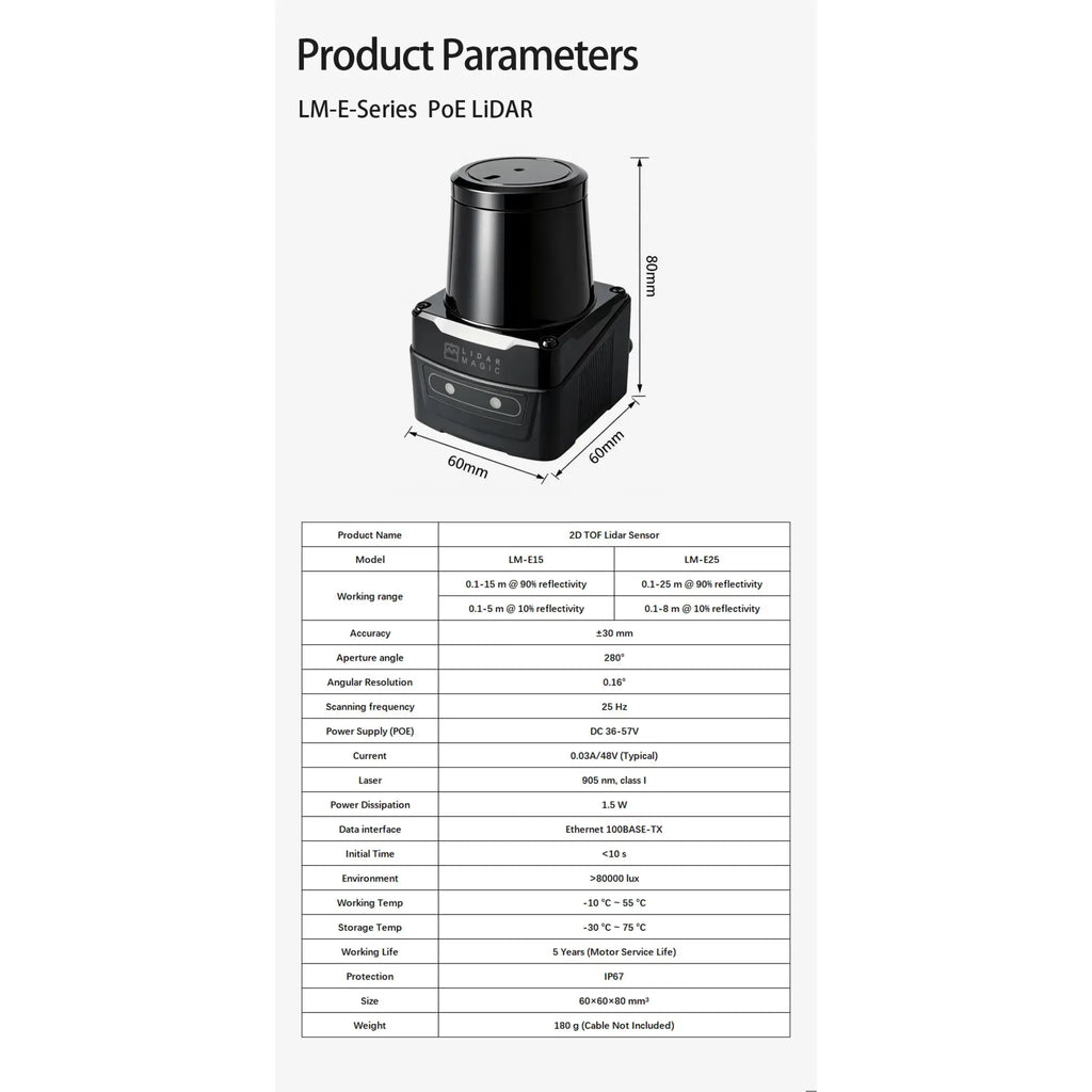 LIDARMAGIC 2D 280° 25m TOF Waterproof PoE Interactive LiDAR LM-E25 Wall Interaction Floor Interaction Immersive Space