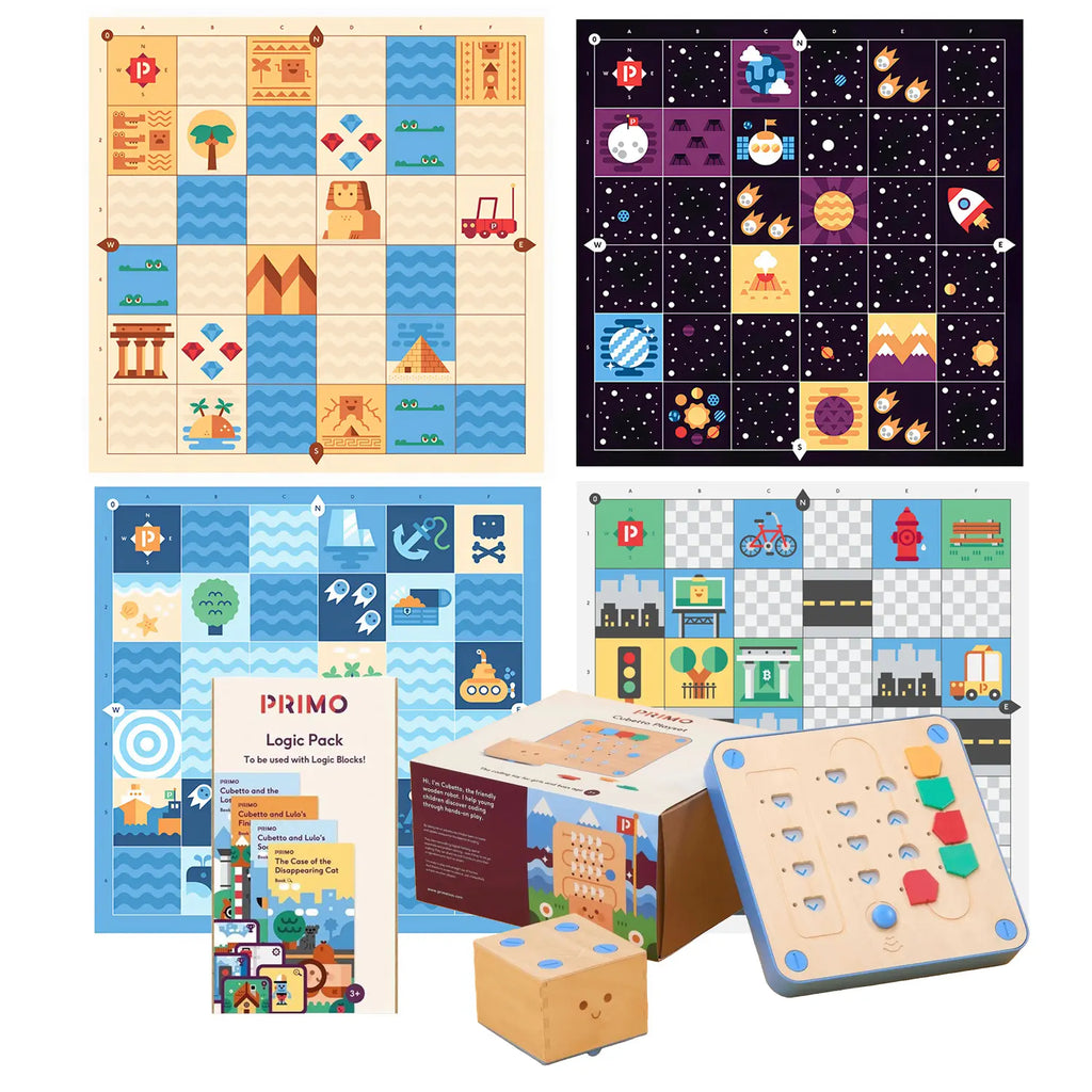 Cubetto+ Robot Playset with Ancient Egypt, Deep Space, Ocean, City Maps and Logic Pack - Coding  STEM Education Programming Learning Kit for Children 3+ Years