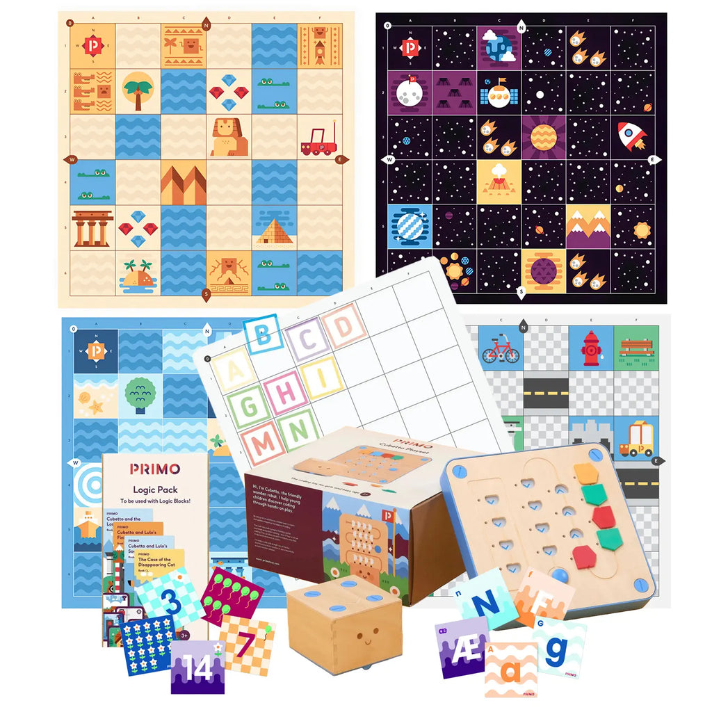 Primo Cubetto+ Playset Coding Robot Bundle with with Adventure Maps, Logic Pack, Alphabet &amp; Number Cards, Screen-Free Early STEM Programming Kit 3+ Years