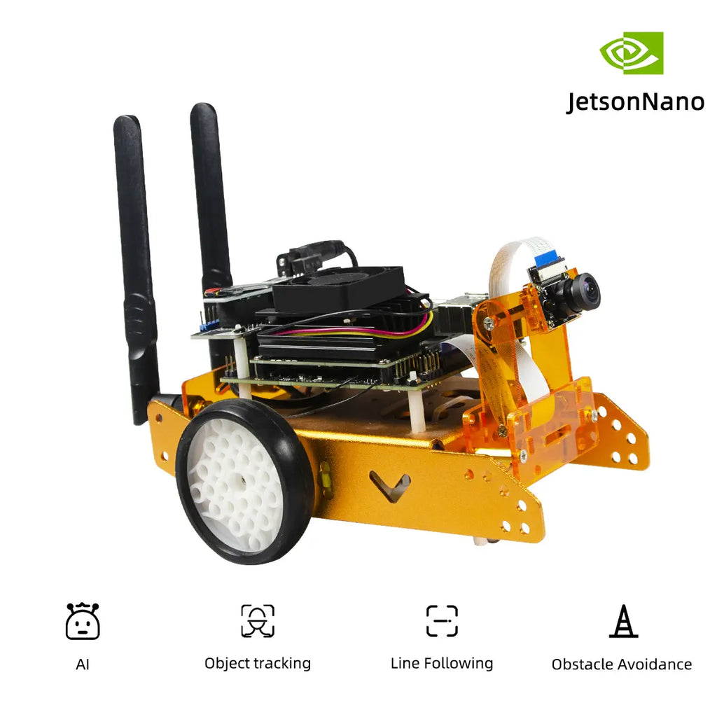 Jetbot AI Robot Car Kit – NVIDIA Jetson Nano Powered | Object Detection, Face Recognition, Autonomous Driving &amp; Deep Learning | Python &amp; JupyterLab (Orange, With Jetson nano)