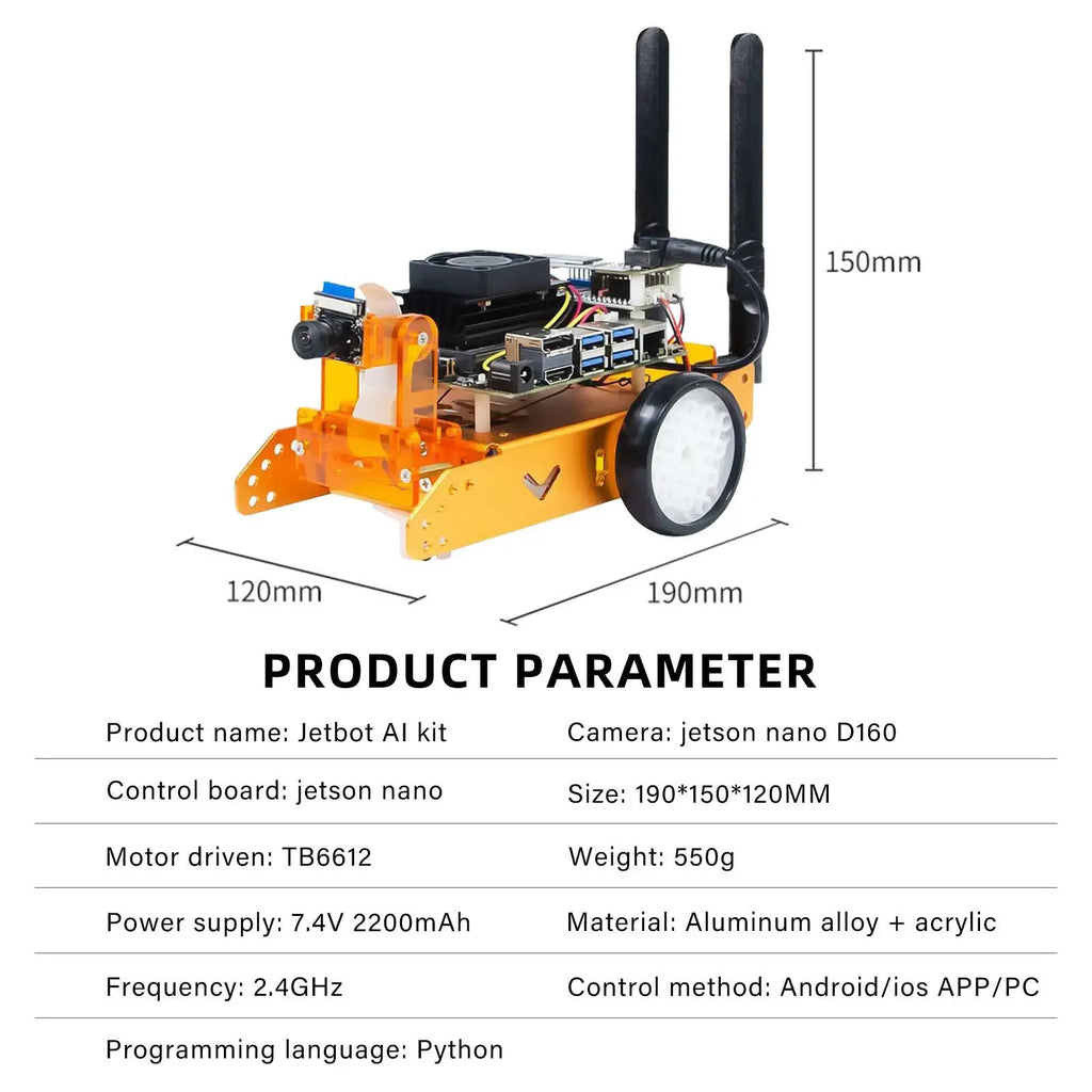 Jetbot AI Robot Car Kit – NVIDIA Jetson Nano Powered | Object Detection, Face Recognition, Autonomous Driving &amp; Deep Learning | Python &amp; JupyterLab (Orange, With Jetson nano)