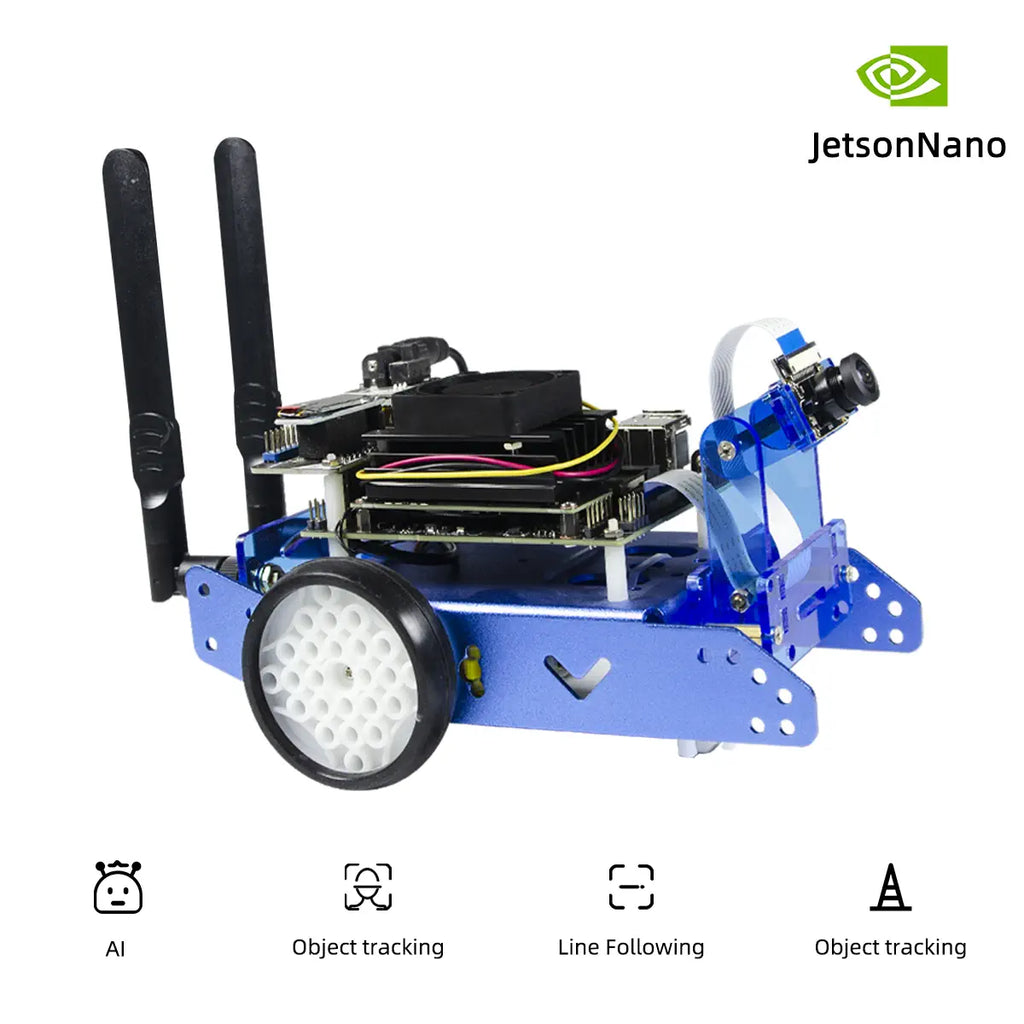 Jetbot AI Robot Car Kit – NVIDIA Jetson Nano Powered | Object Detection, Face Recognition, Autonomous Driving &amp; Deep Learning | Python &amp; JupyterLab (Blue, With Jetson nano)