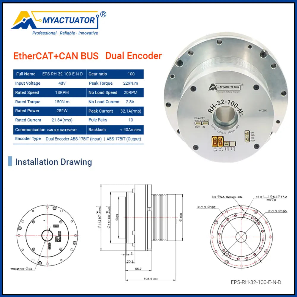 Myactuator RH-32 collaborative robot joint module, innovative cross roller bearing structure, equipped with EtherCAT +CAN bus