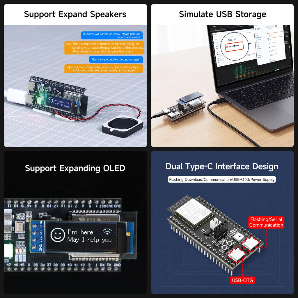Yahboom ESP32-S3 core board 16MB Flash 8MB PSRAM built-in 2.4GHz WiFi Bluetooth LE--ESP32-S3 board + speaker + OLED