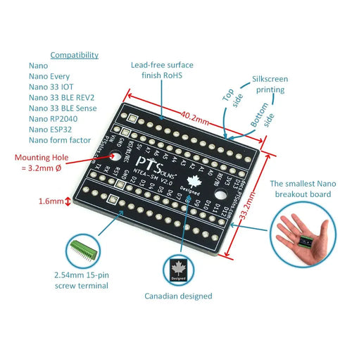 PTSolns Breakout Board BoB Expansion Adapter for Nano Microcontroller Development Board (Nano, NTEA-SM)
