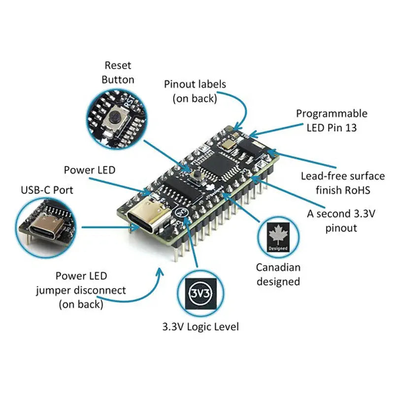 PTSolns Nano Flip 3V3 Microcontroller ATmega328P Dev Board 3.3V Logic Level Arduino Nano Compatible