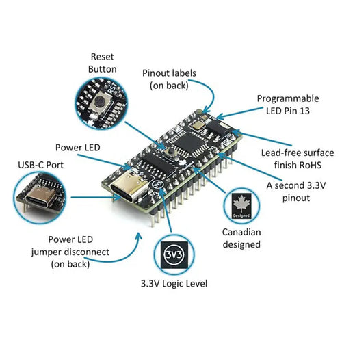 PTSolns Nano Flip 3V3 Microcontroller ATmega328P Dev Board 3.3V Logic Level Arduino Nano Compatible