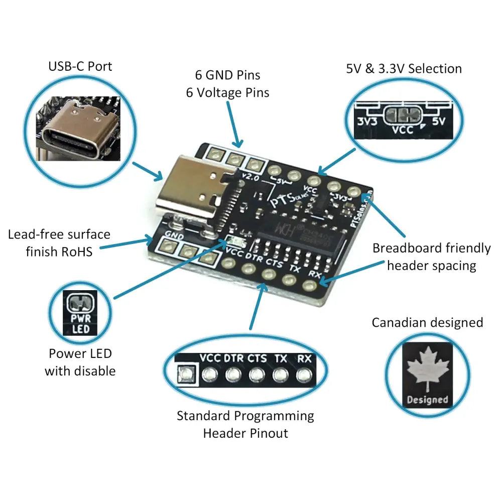 PTSolns USB UART Bridge U2B Serial Adapter CH340 5V 3.3V Programming Module