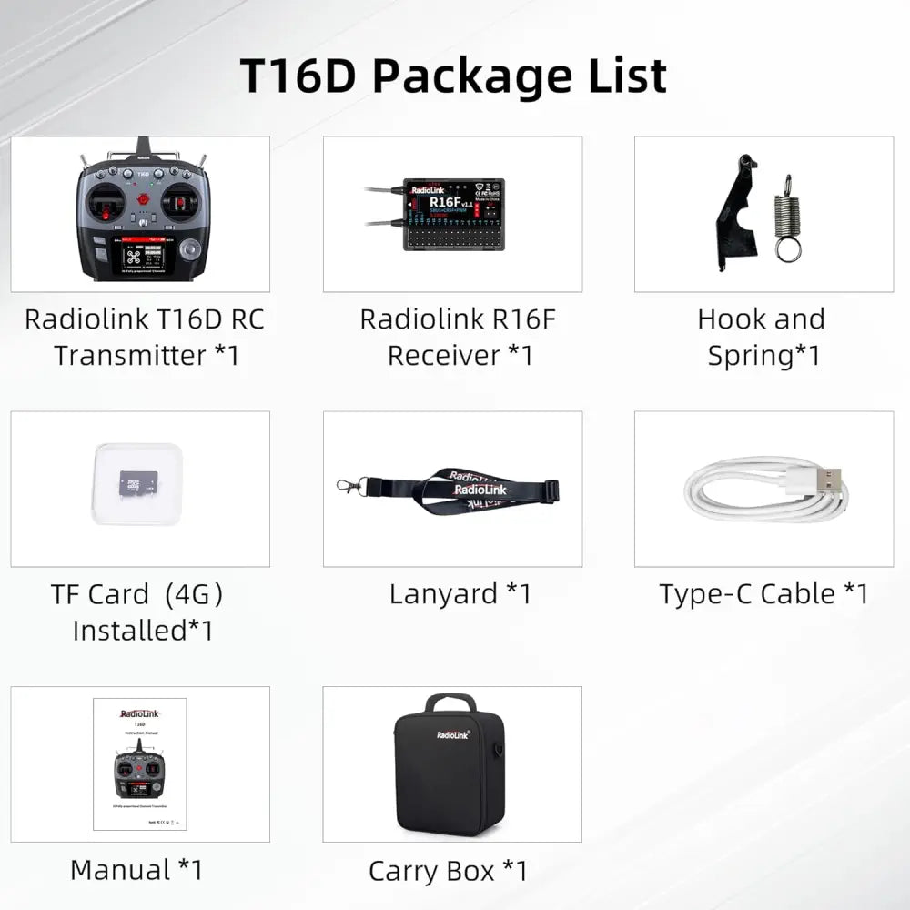 RadioLink T16D 16 Channels RC Transmitter 2.4GHz w/ R16F Receiver