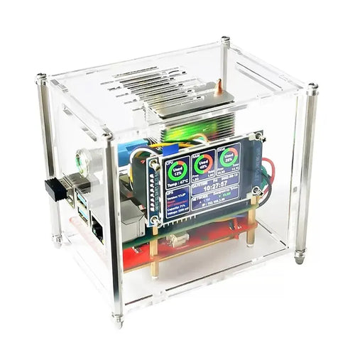 Raspberry Pi 4B Acrylic Case w/ Ice Cooling Fan, IPS Screen RPi Monitoring Kit