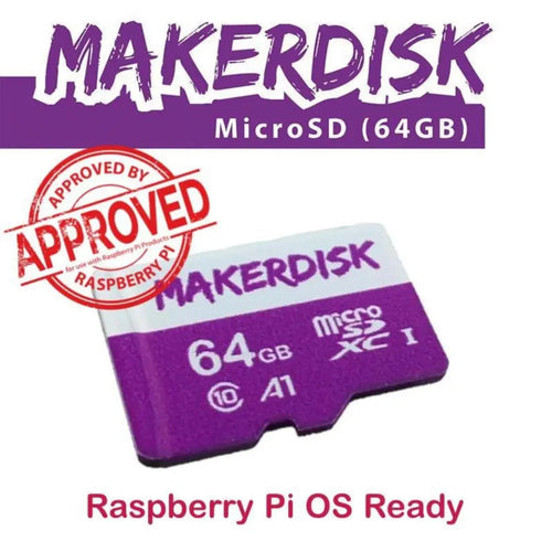 Raspberry Pi Approved MakerDisk microSD Card w/ RPi OS (64GB)