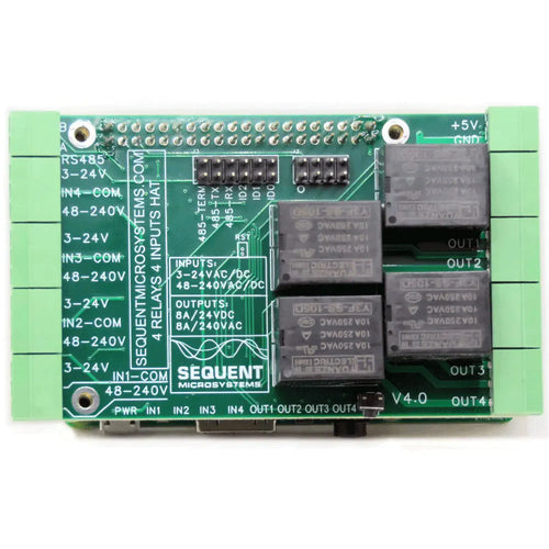 Sequent Microsystems 4-Relays 4-HV-Inputs 8-Layer Stackable HAT for Raspberry Pi