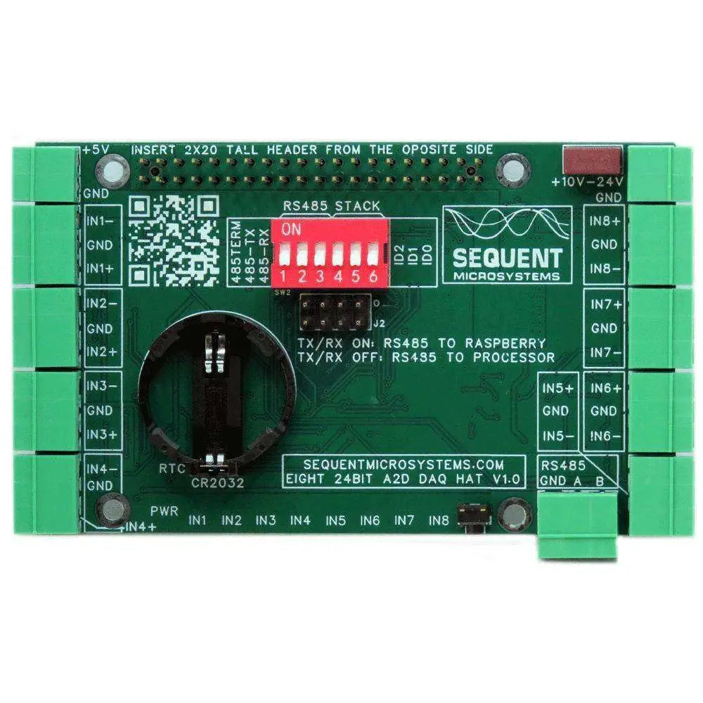 Sequent Microsystems 8 24-Bit Analog Inputs DAQ 8-Layer Stackable HAT for RPi
